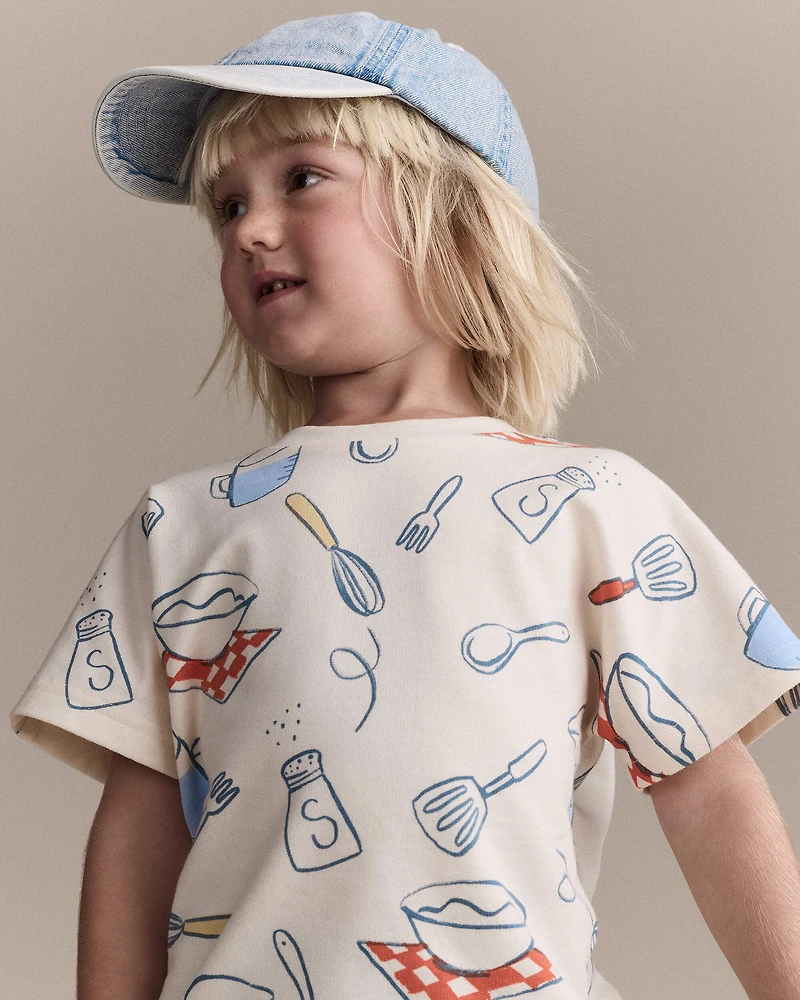 Toddler Dolman Tee in Baking Print - Cream
