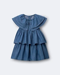 Toddler Girl Ruffle Tiered Dress in Chambray - Blue