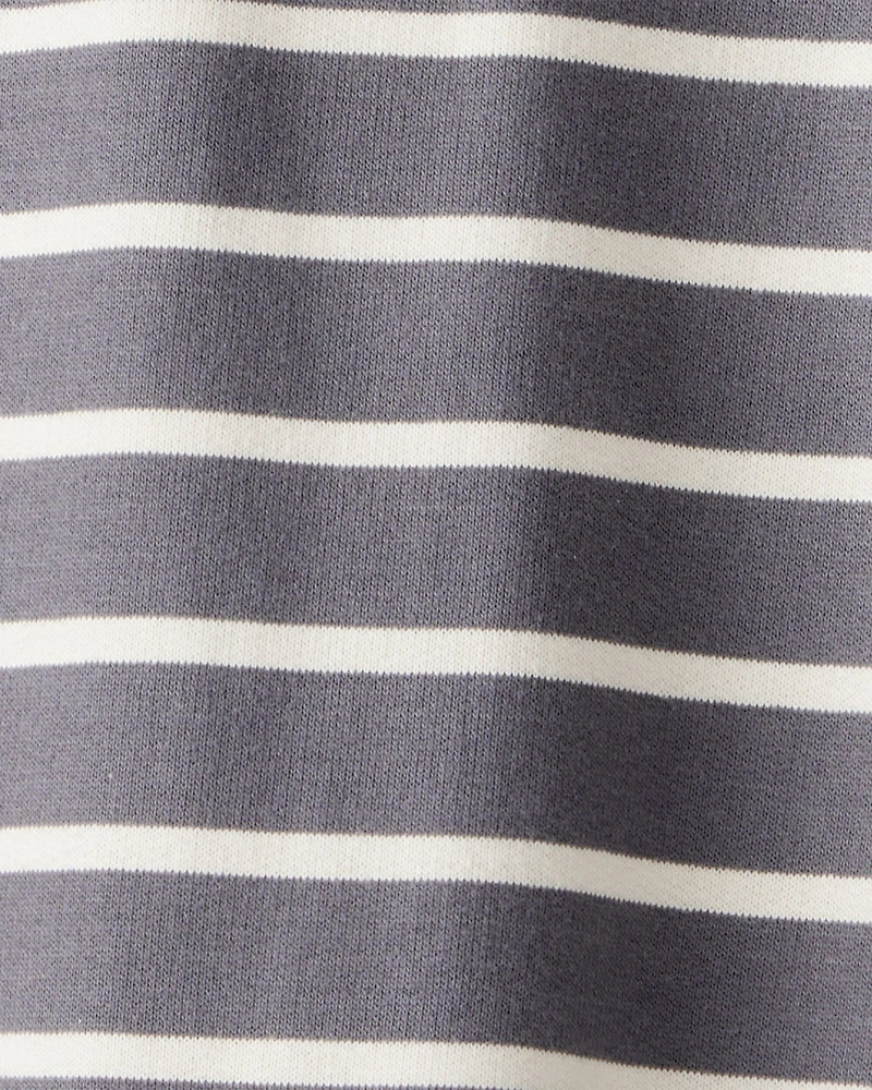 Baby Boy Striped Cotton Long-Sleeve Polo Jumpsuit - Grey/Ivory