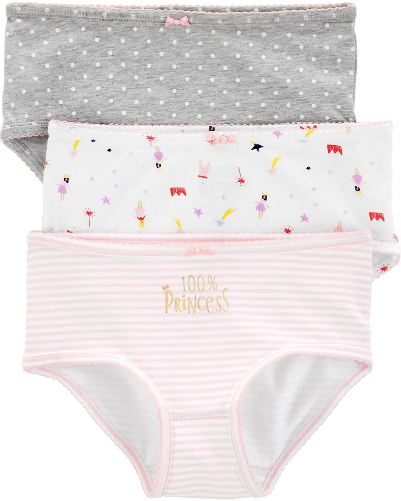 Girls 3-Pack Princess Print Brief Cotton Underwear