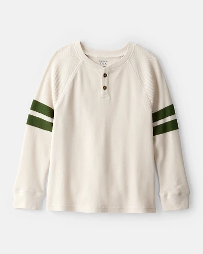 Boys Stripe Thermal Long-Sleeve Henley T-Shirt - Cream