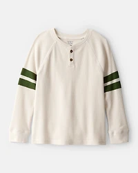 Boys Stripe Thermal Long-Sleeve Henley T-Shirt - Cream