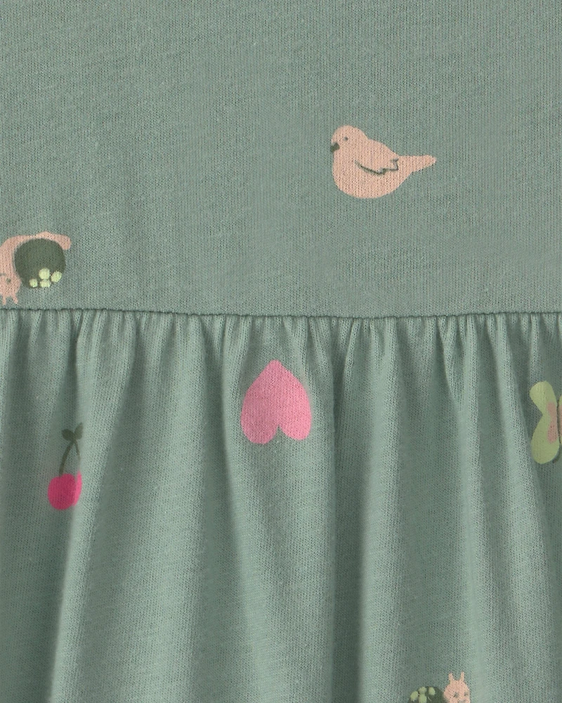 Baby Girl Butterfly Short-Sleeve Dress - Green