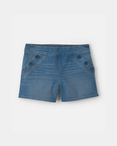 Girls Denim Button-Pocket Shorts - Medium Wash