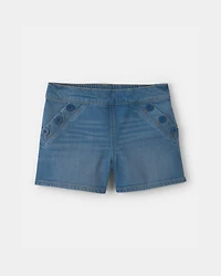 Girls Denim Button-Pocket Shorts - Medium Wash