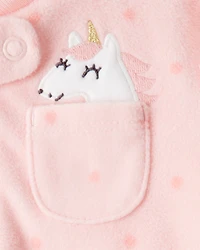 Baby Girl Unicorn Print Loose Fit Long-Sleeve Sleep & Play Pajamas - Pink