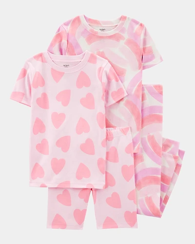 Girls 4-Piece Rainbow Heart 100% Snug Fit Cotton Pajamas - Pink