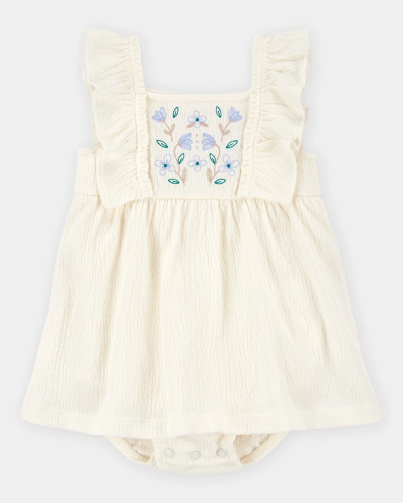 Baby Floral Flutter Bodysuit Dress - Ivory