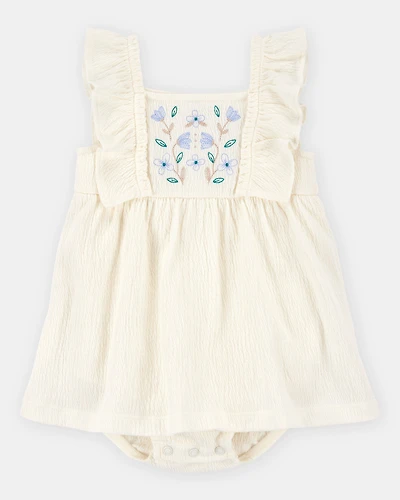 Baby Floral Flutter Bodysuit Dress - Ivory