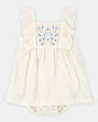Baby Floral Flutter Bodysuit Dress - Ivory