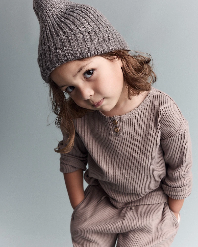 Toddler Long-Sleeve Relaxed Henley Tee - Brown