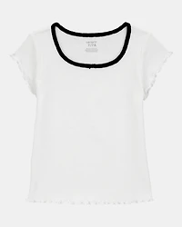 Kid 2-Piece Pointelle Tee & Bow Print Maxi Skirt Set - Black/White