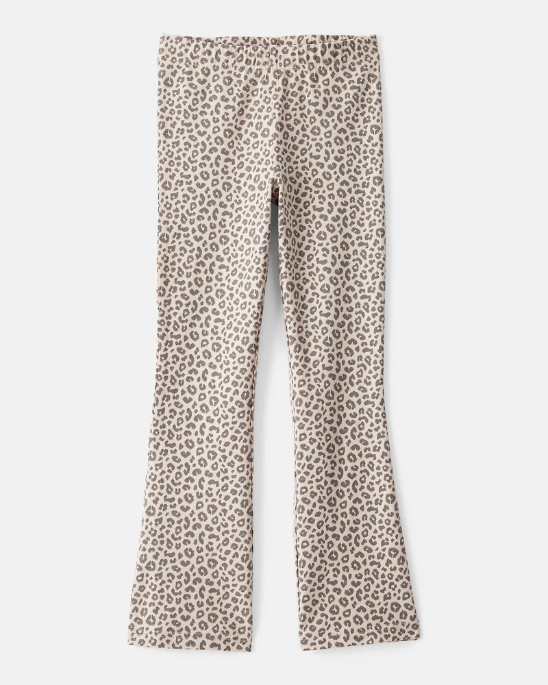 Girls Cotton Leopard Stretch Flare Leggings