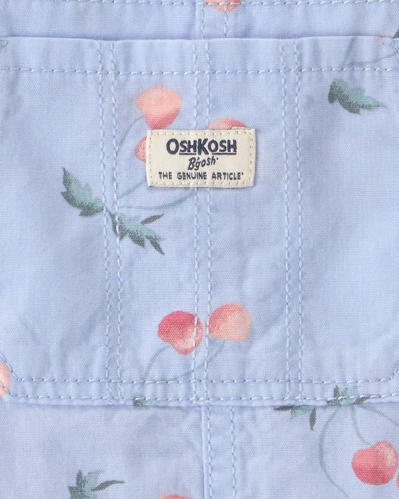 Toddler Girl Cherry Canvas Shortall - Blue