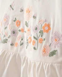 Toddler Girl Floral Embroidered Top - Ivory