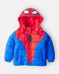 Toddler Boy ©Marvel Spider-Man Hooded Heavyweight Winter Jacket - Red/Blue