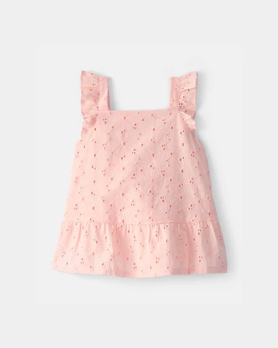 Toddler Girl Floral Eyelet Top - Pink