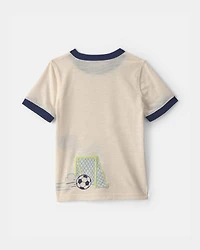Toddler Boy Dinosaur Soccer Graphic Tee - Cream