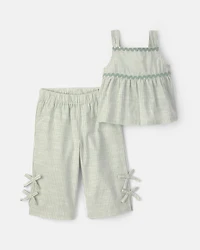 Baby Girl 2-Piece Striped Top & Pant Set - Green