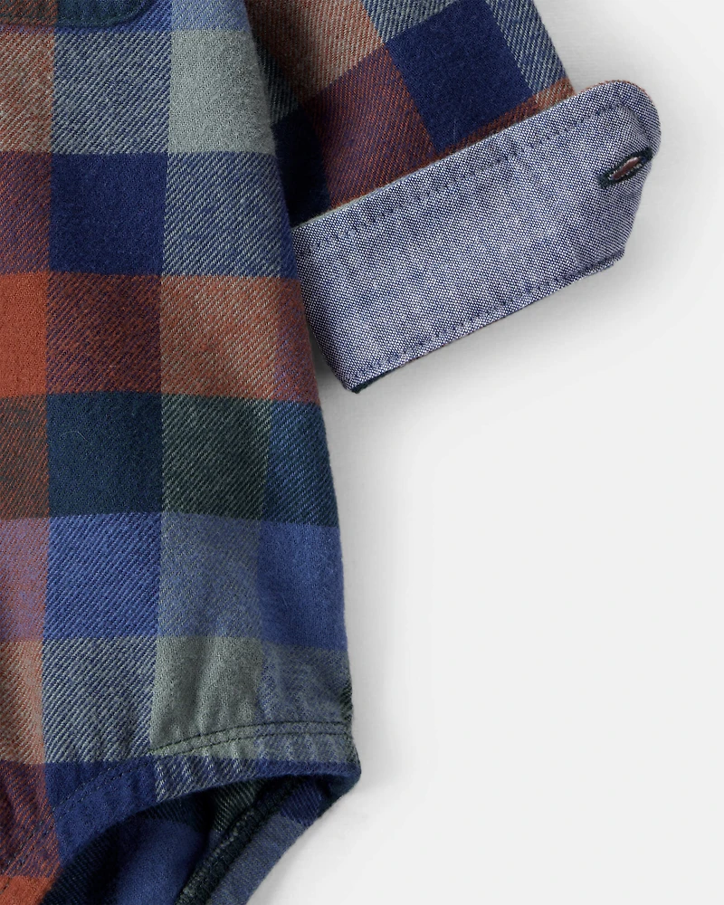 Baby Boy Plaid Long-Sleeve Button-Down Bodysuit