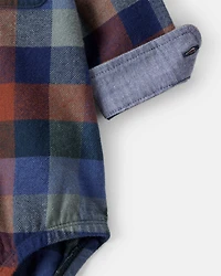 Baby Boy Plaid Long-Sleeve Button-Down Bodysuit