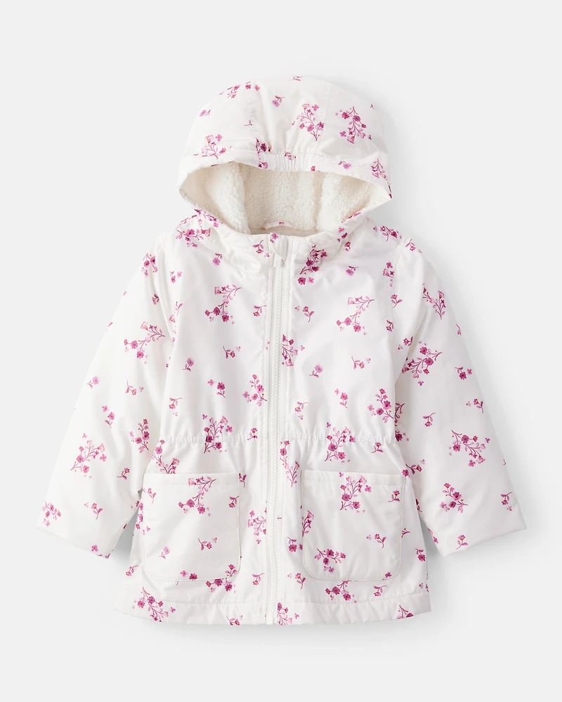 Toddler Girl Floral Long-Sleeve Midweight Anorak Jacket - White