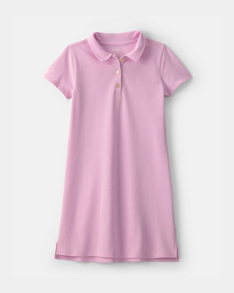 Girls Uniform Piqué Short-Sleeve Dress - Pink