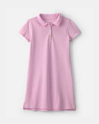 Girls Uniform Piqué Short-Sleeve Dress - Pink
