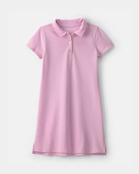 Girls Uniform Piqué Short-Sleeve Dress - Pink