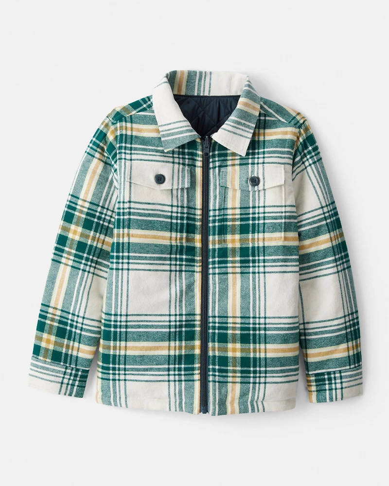 Boys Plaid Long-Sleeve Fashion Jacket - Green