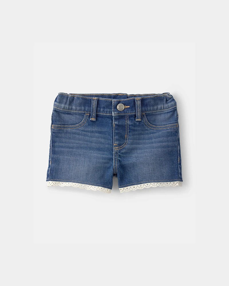 Baby Girl Eyelet Trim Denim Shorts - Dark Wash