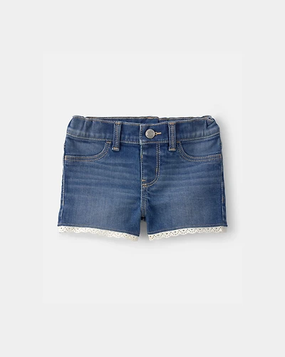Baby Girl Eyelet Trim Denim Shorts - Dark Wash