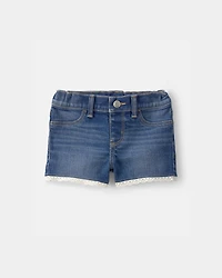 Baby Girl Eyelet Trim Denim Shorts - Dark Wash