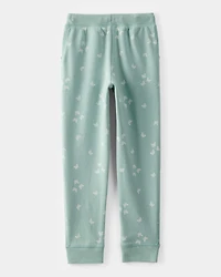 Girls Butterfly Print Drawstring Joggers - Green