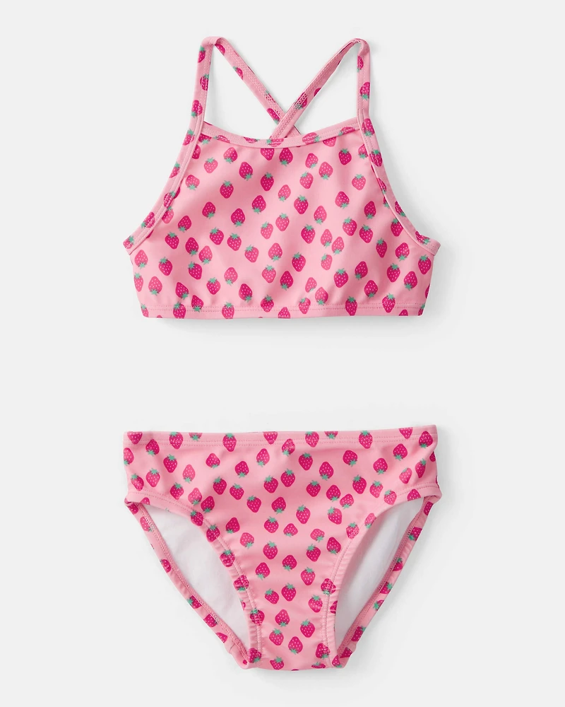 Toddler Girl 3-Piece Strawberry Rashguard Swimsuit Set - Pink