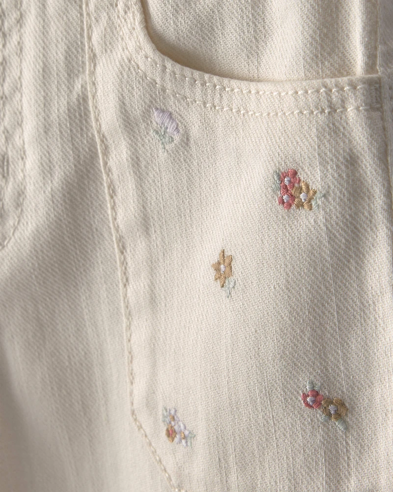 Toddler Girl Floral Twill Pants - Cream