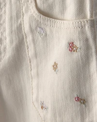 Toddler Girl Floral Twill Pants - Cream