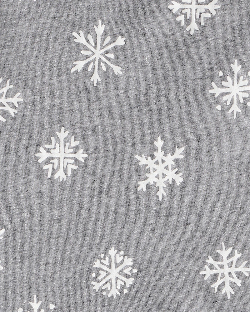 Girls Snowflake Print Cotton Long-Sleeve Dress - Grey