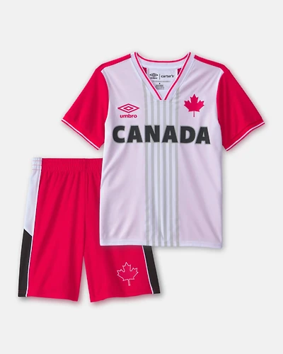 Kids 2-Piece Umbro Canada Soccer Jersey & Short Set - Red/White/Black