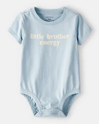 Baby Boy 'Little Brother Energy' Short-Sleeve Graphic Bodysuit - Blue