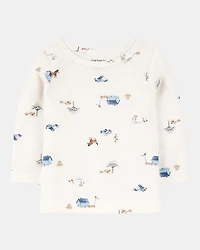 Baby Boy 2-Piece Long-Sleeve Tee & Waffle Knit Coverall Set - Blue/White