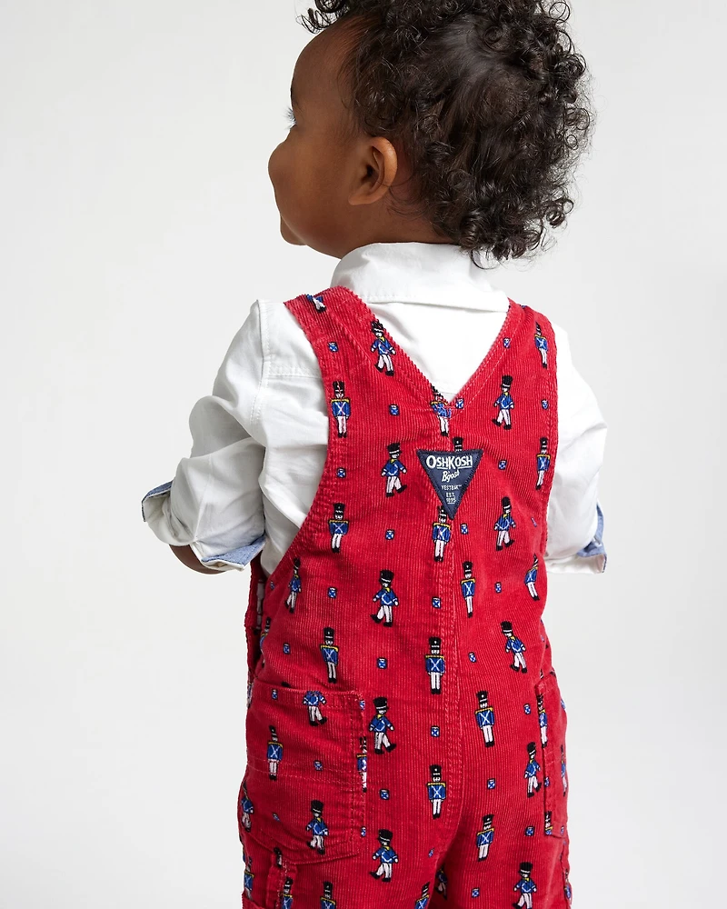Toddler Nutcracker Corduroy Overalls - Red