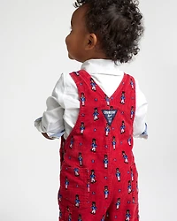 Toddler Nutcracker Corduroy Overalls - Red