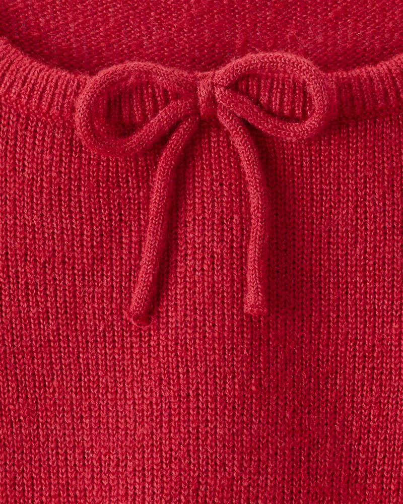Girls Bow Long-Sleeve Sweater - Red