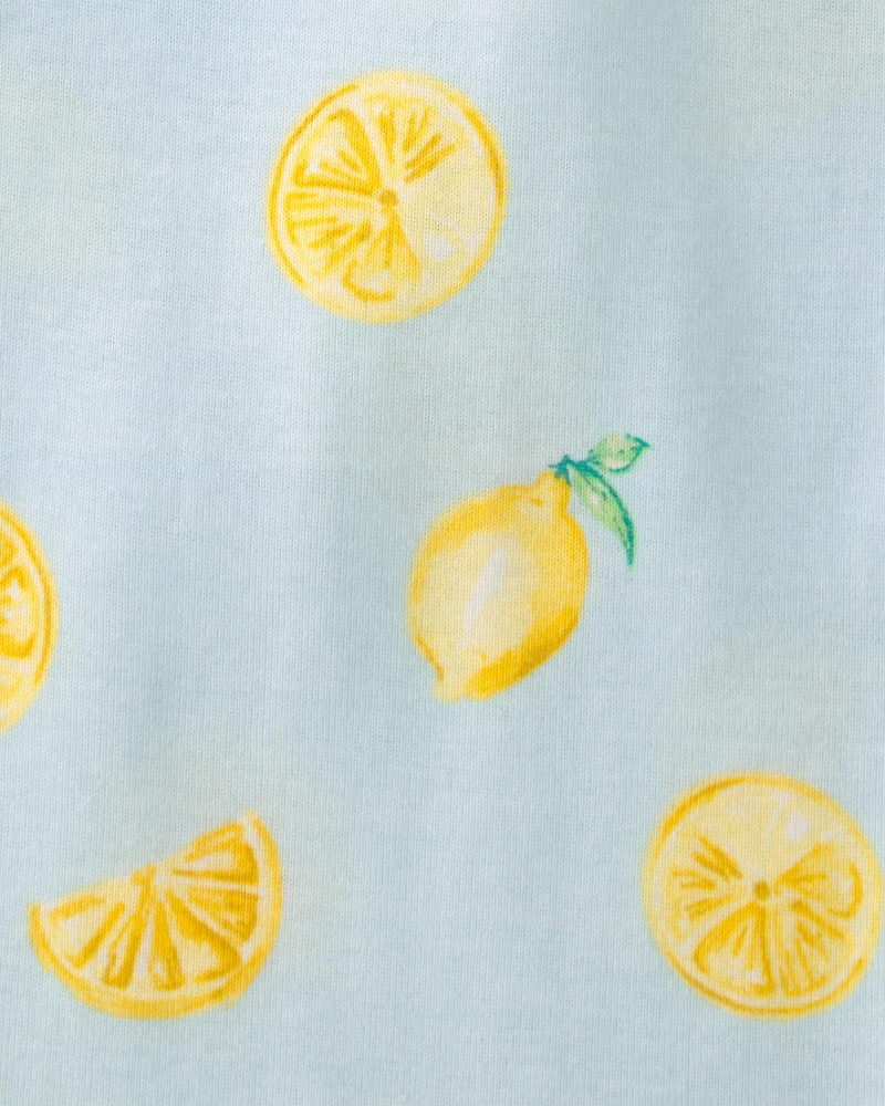 Girls Lemon 100% Cotton Snug Fit 4-Piece Pajama Set - Blue/Yellow