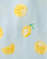 Girls Lemon 100% Cotton Snug Fit 4-Piece Pajama Set - Blue/Yellow