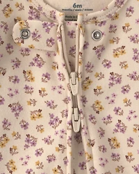 Baby Girl Floral 100% Cotton 2-Way Zip Sleep & Play Pajamas - Cream
