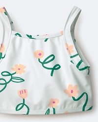 Toddler Girl Tankini in Floral Print - Light Green