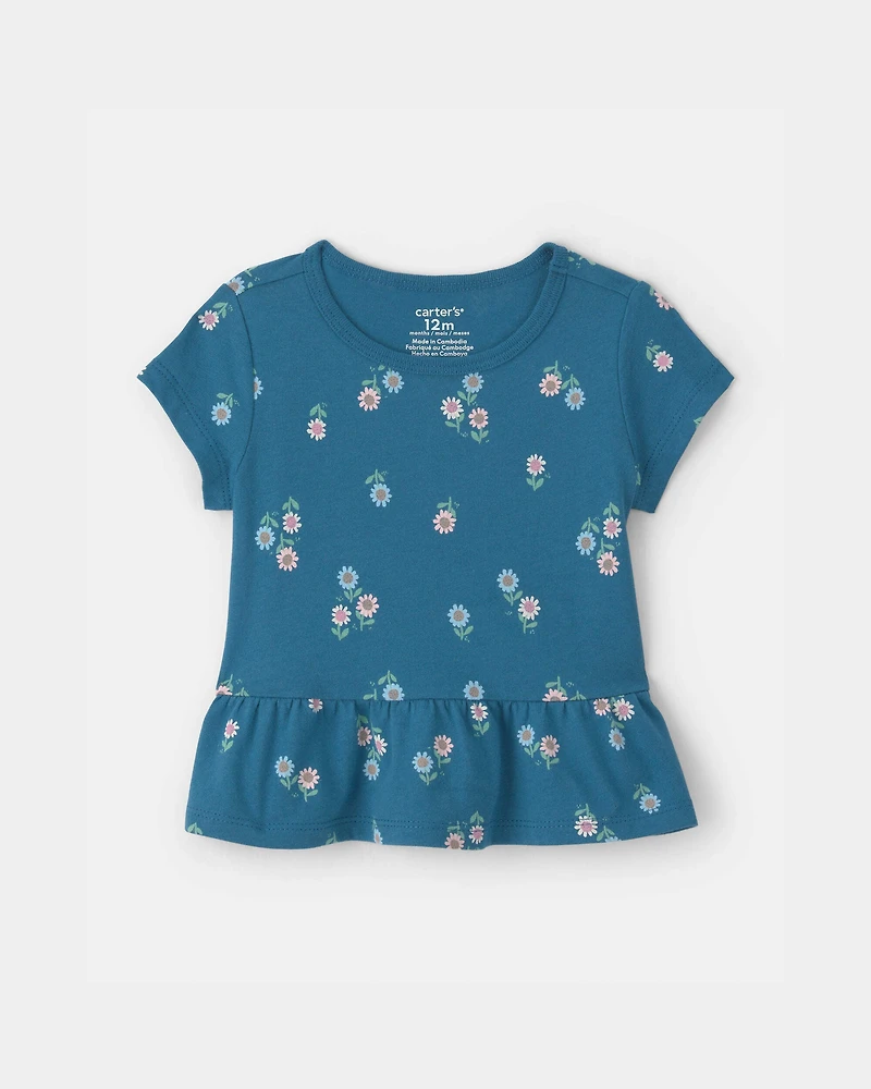 Baby Girl Floral Relaxed Peplum Top - Blue