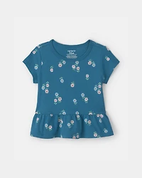 Baby Girl Floral Relaxed Peplum Top - Blue
